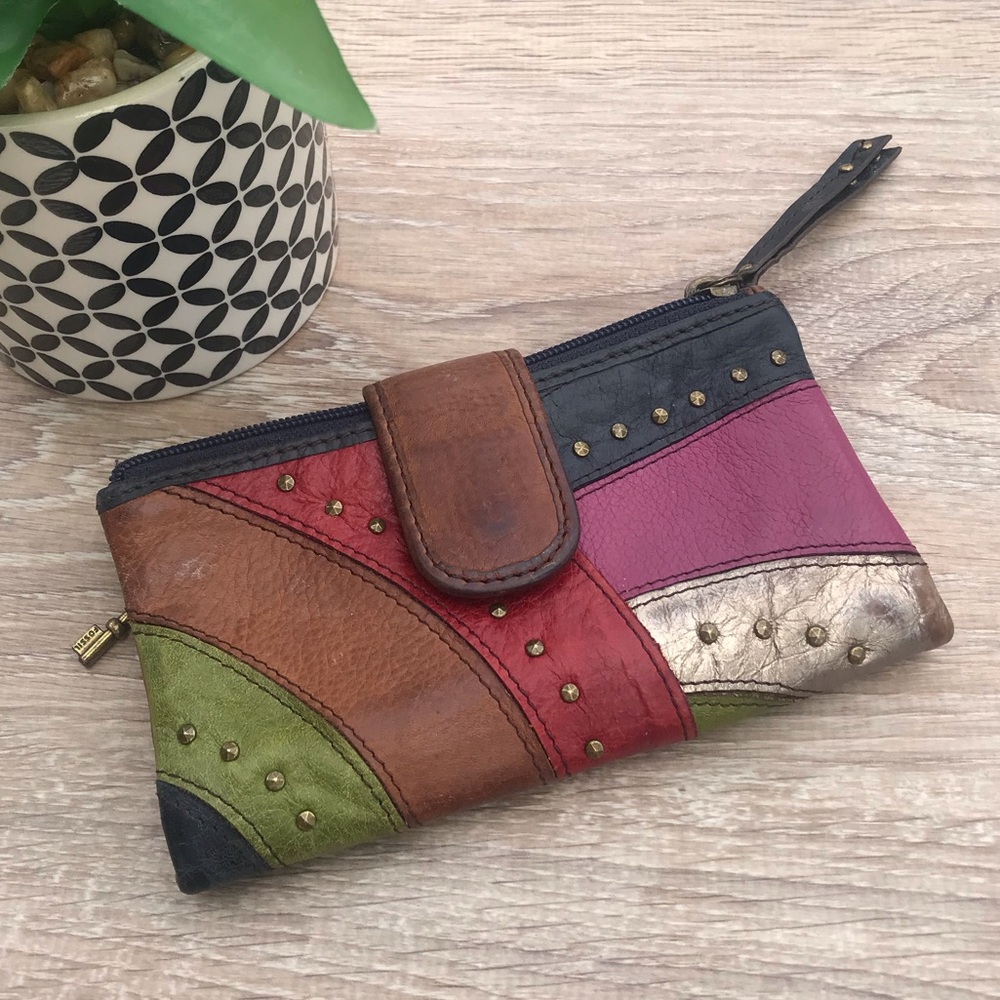 Color block leather fossil wallet